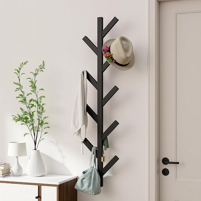 Prywot 2PK Vertical Hat Rack, Metal Coat Rack Wall Mounted, Black, 37.8" | 9 Hooks, Space-saving wall-mounted design, for Hats, Jackets, Coats, and Bags - Suitable for Entryways and Bedrooms