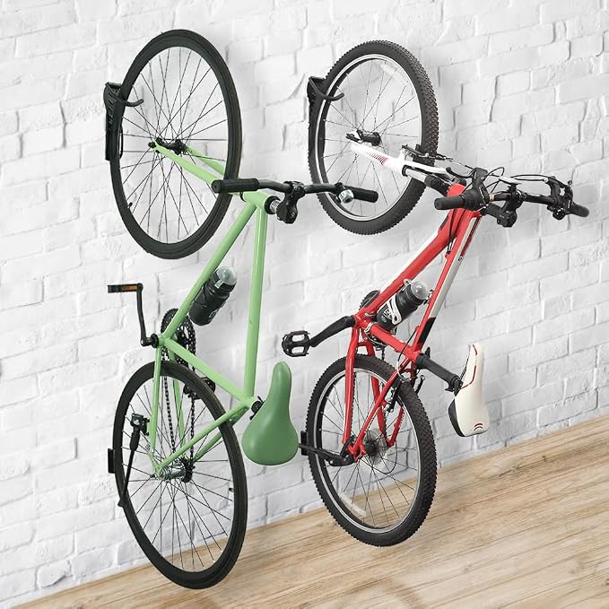 Wallmaster Bike Storage Rack for Garage, Wall Mount Bicycles Hanger with Tire Tray, 2-Pack Bike Storage System Vertical Bike Hooks