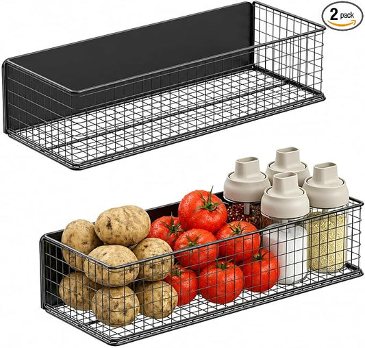 ULIBERMAGNET Magnetic Baskets Fridge Organizers, Large Capacity Metal Wire Mesh Basket Spice Rack for Fridge Storage, Magnetic Shelf for Garage, Laundry, Kitchen, Workshop, Cabinet(2 Pack)