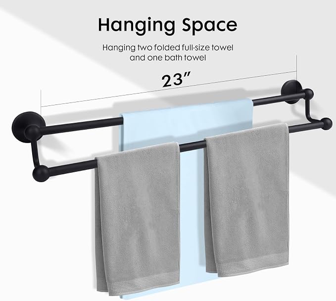 Antique 24 Inch Bathroom Double Towel Bar Matte Black,Towel Racks for Bathroom Wall Mounted,Bathroom Towel Holder Black,Two Towel Rod Hanger for Hotel