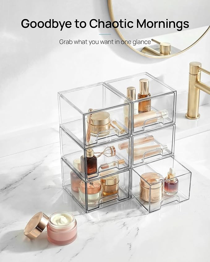 Vtopmart 12 Pack Small Clear Stackable Storage Drawers, Acrylic Bathroom Makeup Organizer, Plastic Storage Bins For Vanity, Undersink, Kitchen Cabinets, Pantry, Home Organization