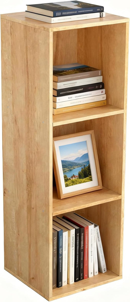 3 Cube Storage Organizer,Cube Shelf，3 Tier Cube Low Bookcase Freestanding Storage Display Organizer, Three-Cubes Open Shelf Bookshelf for Home Office (Oak, 3-Cube)