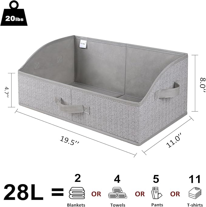 WUIKE 6-Pack Trapezoid Storage Bins, Foldable Storage Baskets for Clothes, Purse, Blanket, Herringbone Gray, Extra Large