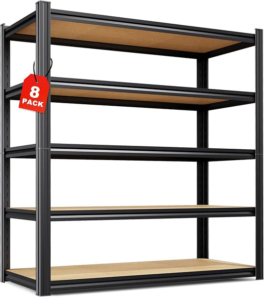 Set of 8-46" W Garage Shelving-2050 lbs 5 Tier Storage Shelves,Adjustable Heavy Duty Metal Shelving Unit and Storage Large Rack,Utility Steel Shelf for Warehouse Industrial Pantry 71"x46"x18"