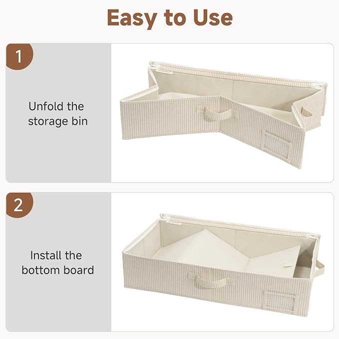 StorageWorks Under Bed Storage Containers with Handles and Label Holder, 2 Pack Ultra-thick Fabric Underbed Bins, Closet Organizer for Clothes, Blankets, Sweater
