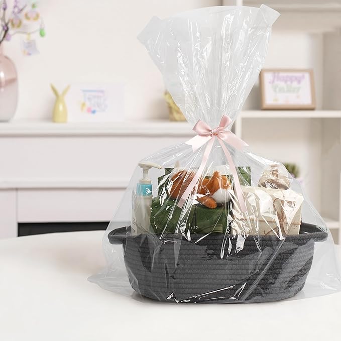 MEGASKET Small Rope Basket, Baskets for Gifts Empty, Cute Woven Basket for Dog Toy, Cat Toy Bin Box, Wicker Organizing Basket for Book, Baby Diaper, Towels, Snack, 13” x 9” x 5”, Dark Gray