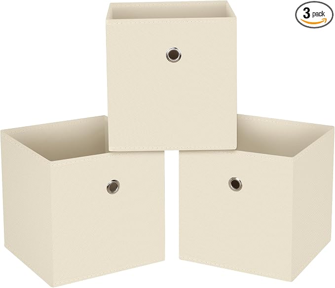 13x13x13 storage cube bins,collapsible fabric storage cubes Decorative storage basket,13 inch Record cube storage box for shelves,shelf,drawer,bathroom organizer,Set of 3 (Creamy-White）
