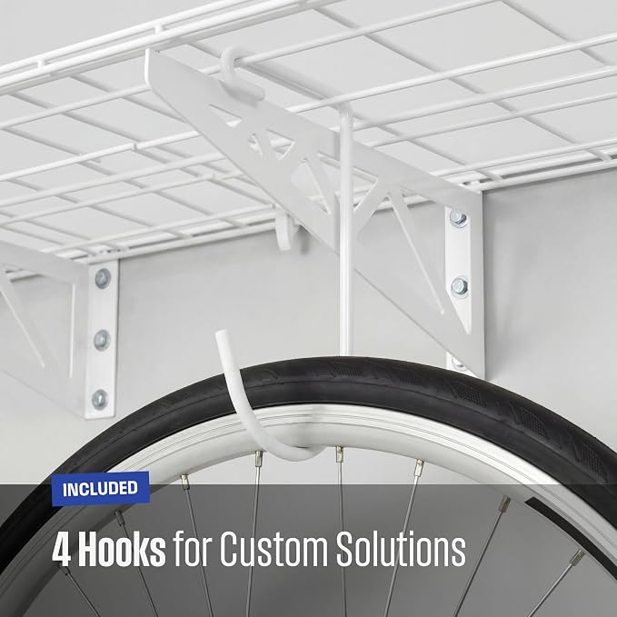 SafeRacks Steel Garage Wall Shelves 2-Pk w/Hooks, 500lb, White (24x48)
