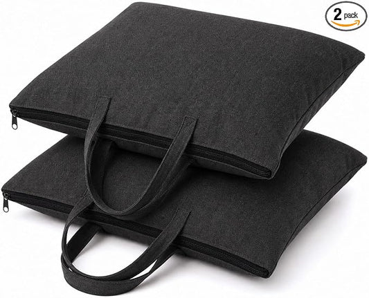 2 Pack Travel Pillow and Blanket Bags, 100% Cotton Canvas Pillow Storage Bag with Handles, Heavy Duty Breathable Organizer for Bedding Linens, Pillow Bag for Traveling(2,Black,20"x26")