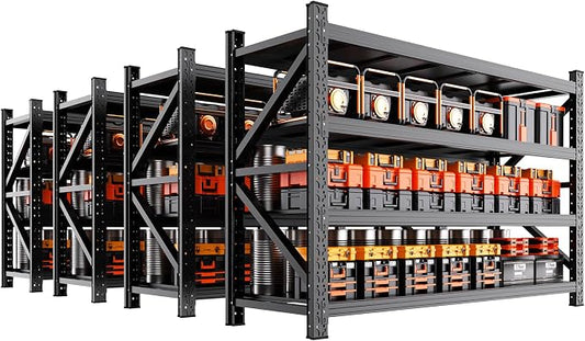 4-Pack Storage Shelves 4 Tier Heavy Duty Garage Shelving 6000LBS Metal Shelving Unit,Adjustable Heavy Duty Shelving 79" W x 24" D x 73" H Black