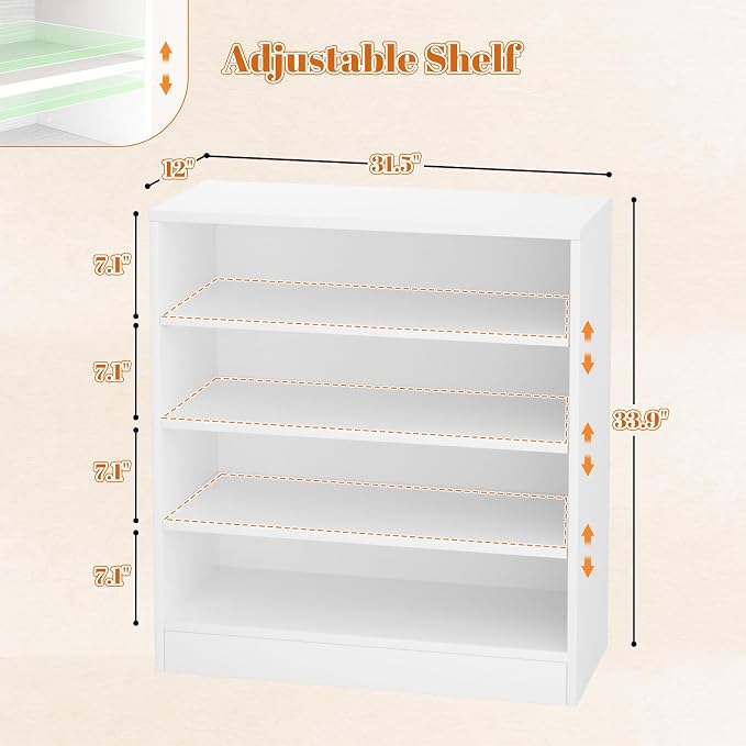 Shoe Cabinet, 5-Tier Modern Wood Shoe Storage Organizer, White | 3 Adjustable Shelves for Entryway, Multi-Purpose Display Shelf & Storage Cabinet for Living Room, Bedroom