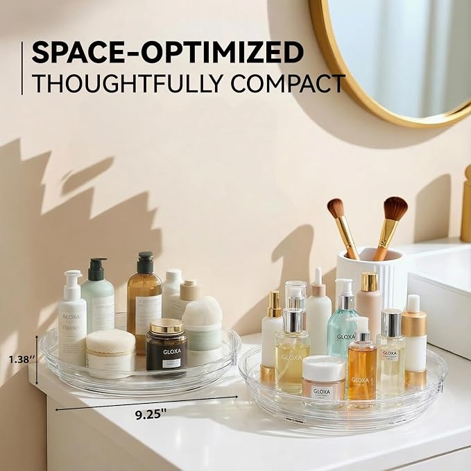 2 Pack Lazy Susan Turntable Organizer for Cabinet, 9.25'' Rotating Spice Rack Organization for Kitchen, Pantry, Bathroom, Vanity, Countertop, Medicine Storage, Seasoning Spice Organizer