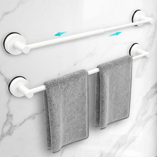 Adjustable Suction Cup Towel Bar for Bathroom Wall,14.6Inch~24 Inch Towel Racks for Bathroom,Stainless Steel Bath Towel Holder for Shower,2 Pack(Matte White)