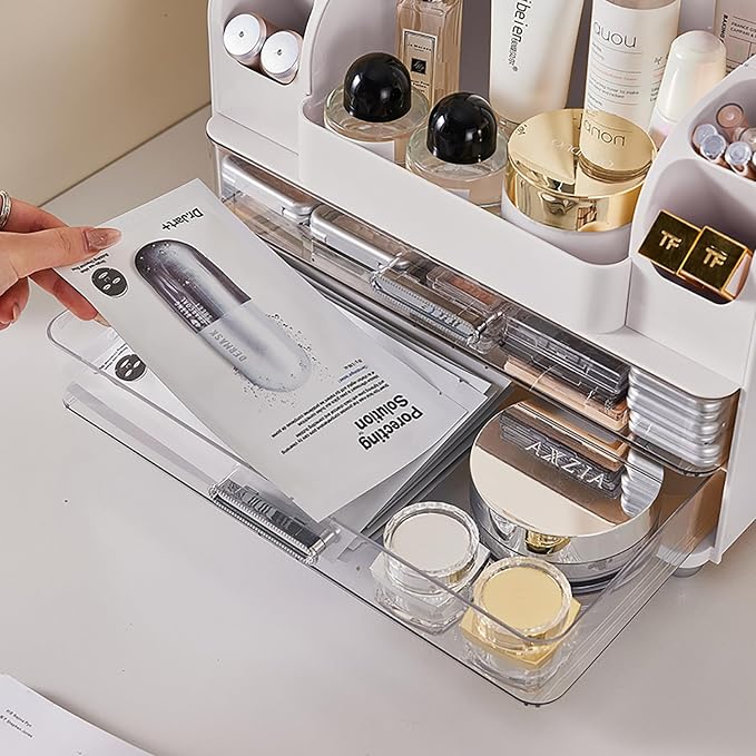 Makeup Organizer,Perfect Bathroom Skincare Organizer,Cosmetic Display Case | Makeup Organizer with Drawers and Brushes Holdere,Easy to Store Your All Beauty Essential