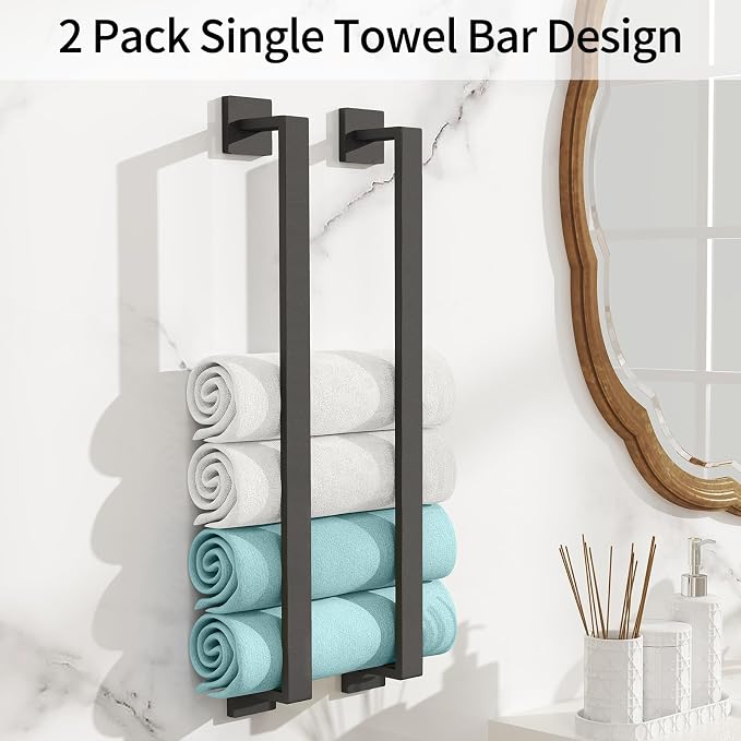 Bathroom Towel Bar, Towel Racks for Bathroom Wall Mounted Black | 24 Inch Stainless Steel Towel Rod Modern Home Decor,Matte Black Towel Holder Bathroom 2 Pack