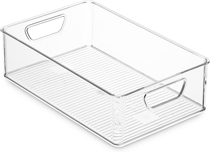 Set Of 16 Refrigerator Organizer Bins - Plastic Pantry Organization and Storage Baskets - Stackable Food Fridge Organizers with Cutout Handles for Freezer, Kitchen, Countertops, Cabinets