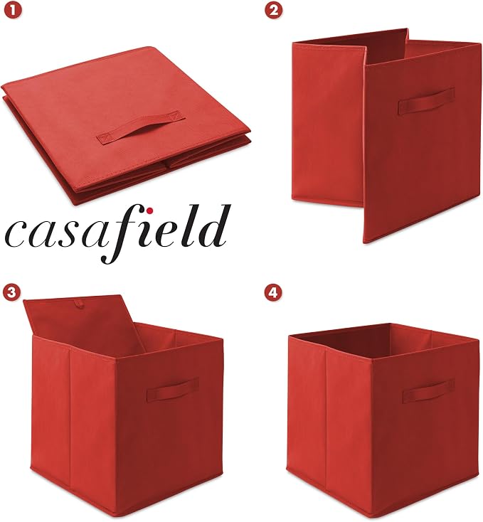 Casafield Set of 6 Collapsible Fabric Cube Storage Bins, Red - 13" Foldable Cloth Baskets for Shelves, Cubby Organizers & More