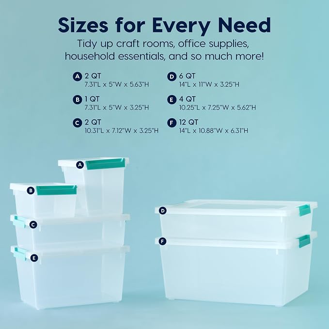 IRIS USA Storage Bins with Lids |Made in USA| 4 Qt - (6-Pack) - Clear | Sensory Craft Organizers, Plastic Clip Box Totes, Flat Containers for Organizing Paper, Office, Art & Study Supplies