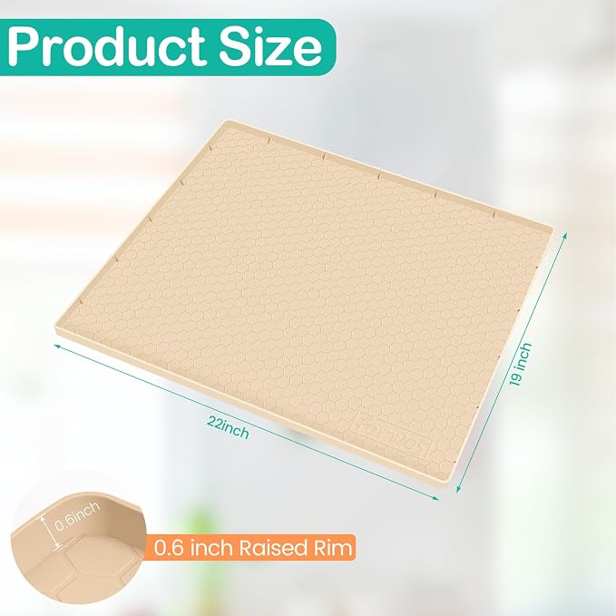 Silicone Under Sink Mat, 22"x19", Waterproof Cabinet Liner, Beige | Shelf Liner, Cabinet Protector, Home Organizer, for Kitchen, Bathroom, Multipurpose, Leak Proof, Easy Clean, Drip Tray, Clean