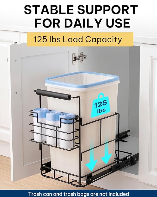Bulado Pull Out Trash Can Under Cabinet with Removable Trash Bag Holder | Space-Saving Under Sink Trash Can Pull Out, Fits 30–40 Qt Bins, Supports 125 lbs, Soft-Close Slide, Bin Not Included
