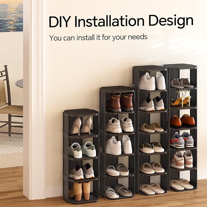 Shoe Racks for Closet, 5 Tiers Stackable Shoe Rack for Front Door Entrance Free Standing Plastic Shoe Stand Narrow Tall Vertical Shoe Rack, Closet Shoe Organizer for Small Spaces Shoe Storage