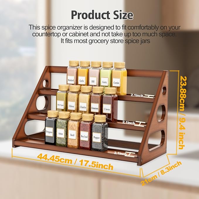 Spice Rack - Bamboo Wood Spice Rack Organization for Cabinet/Countertop - Brown
