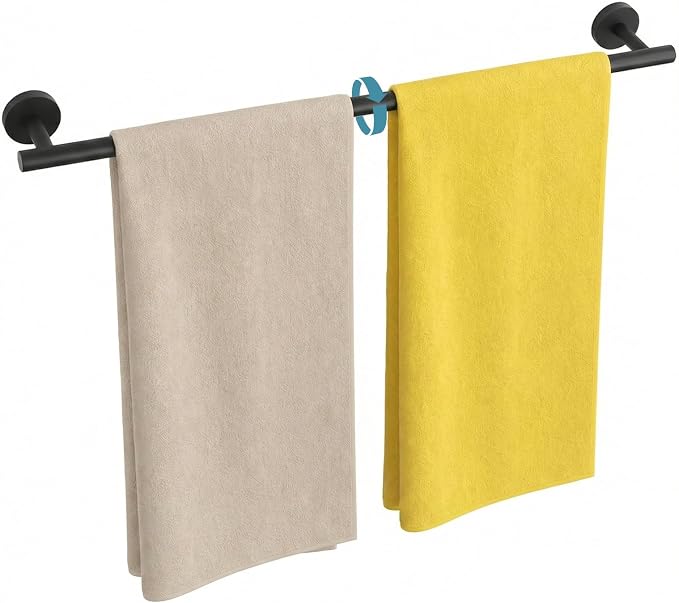 Towel Bar, 24 Inch Towel Racks for Bathroom Wall Mounted, SUS304 Stainless Steel Bathroom Towel Holder, Modern Home Decor Towel Rod and Kitchen Towel Shelf (Matte Black)