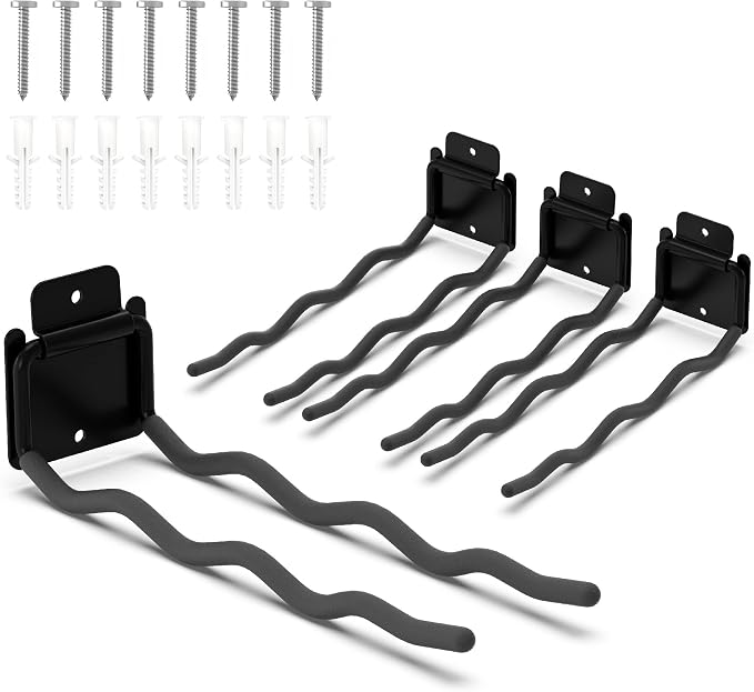 HUHOLE 4 Pack 12 Inch Wave Garage Hooks Wall Mount Hangers | Utility Organizer with 60 lb Capacity for Ladders, Shovels, Chairs, Garden Tools, Wheelbarrows, Hoses and Ropes