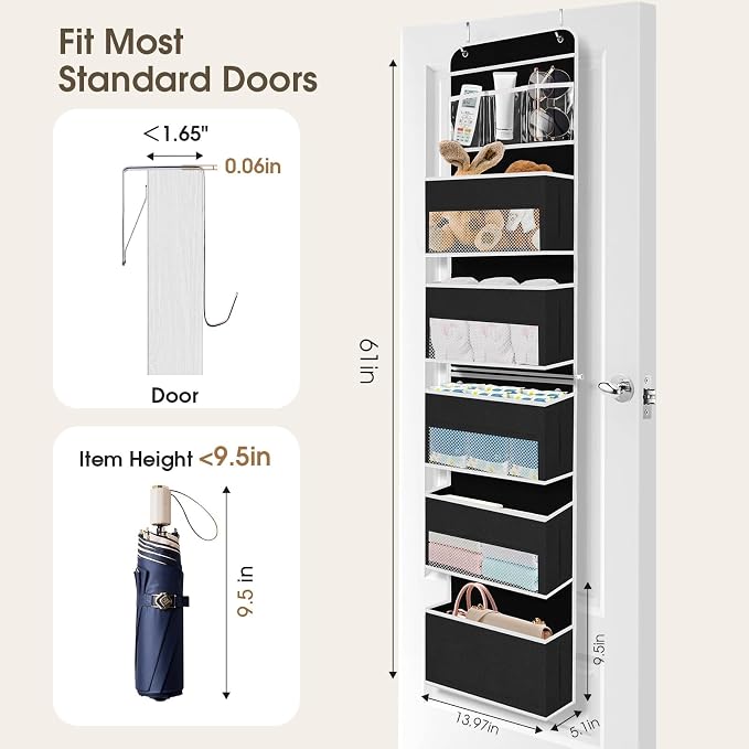1Pack Over The Door Organizer Large Capacity Hanging Storage Room Organizer | 40 lb Capacity, Ultra-Sturdy, Detachable, Mesh Design with Clear Window, Space-Saving Organizer for Pantry, Nursery & Closet