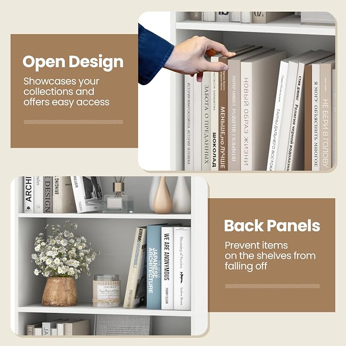 Giantex 6-Tier Bookcases Set of 2, 70" Tall Wooden Bookshelf, Freestanding Storage Organizer w/Open Shelves, Anti-Tipping Kits, Modern Floor Standing Display Shelves for Living Room, Bedroom, White