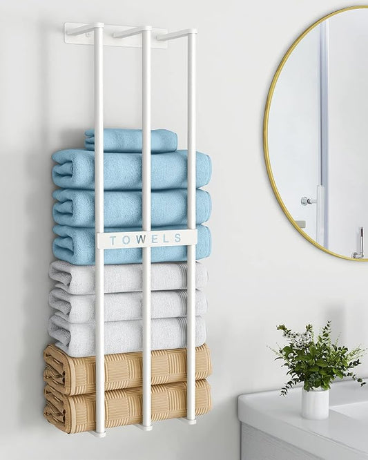Bethom Towel Racks for Bathroom, Towel Storage Holder Space Saving, White | 30 Inch Towel Rack for Rolled Towels, Modern Minimalist Style, Rust-Proof, Perfect for narrow shower wall & compact bathrooms