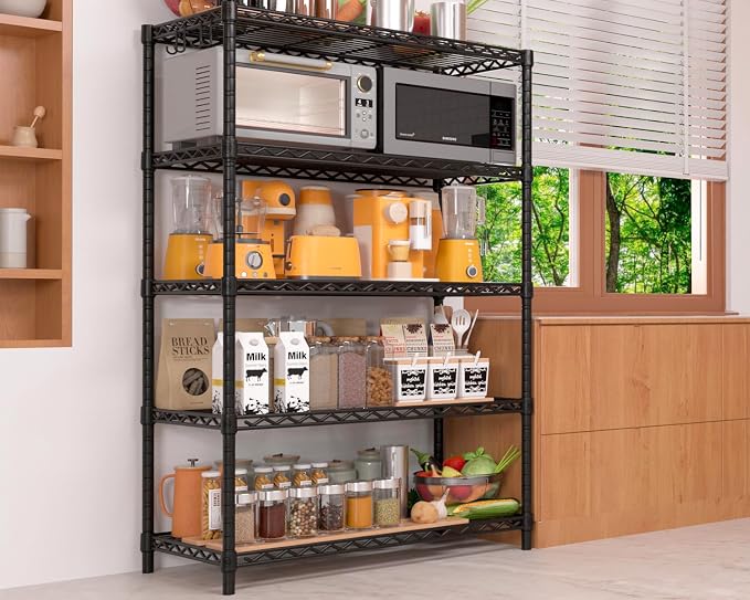 PrimeZone Wire Storage Shelves, 5-Tier Adjustable NSF Metal Shelving, 3 PCS | Alloy Steel Structure, 1250 LBS Capacity, Adjustable Leveling Feet, 4 Hooks, 35.5"W x 14"D x 72"H for Kitchen, Pantry, Closet