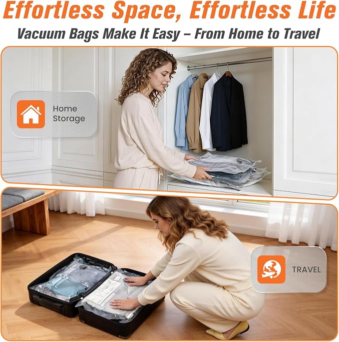 Vacuum Storage Bags for Travel with Cordless Pump, Space Saver Bags for Clothes, Compression Packing Bags for Luggage, 9 Combo Size