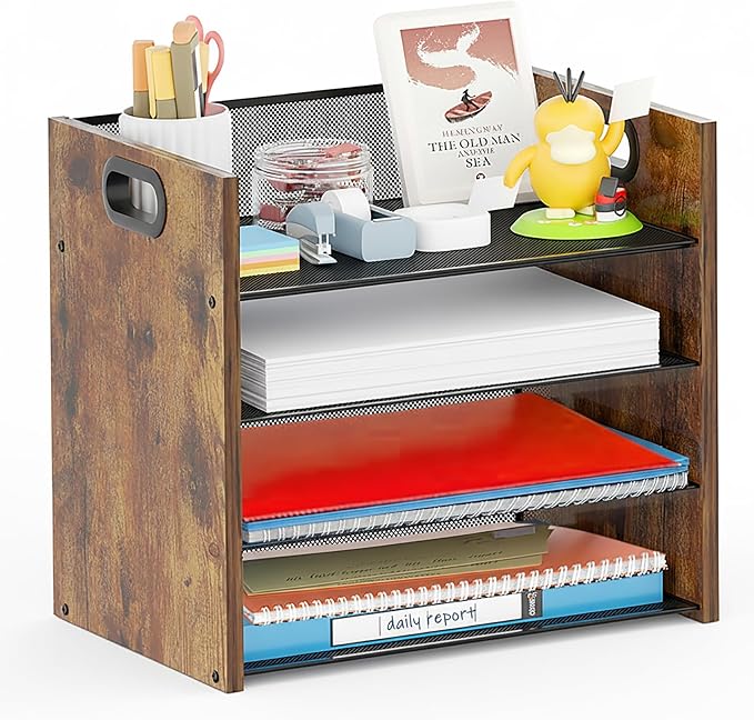 Desk Organizer, 4 Tier Desktop File Organizer and Paper Tray Organizer, Office Desk Accessories for Mail, Documents, Papers, Notebooks and Home Office Storage
