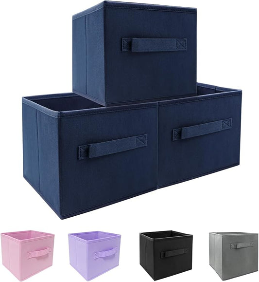Storage bins collapsible storage bins,cube storage organizer （Pack of 3） 10.5 * 10.5 * 11inch，For home and office Collapsible Closet Shelf Organizers, Drawer Organizers(Blue)