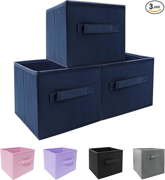 Small Storage Bins,Collapsible Fabric Storage Organizer 9.0"x7.5"x7.5" 3 Pack,Mini Storage Box,fit for closet, living room, bookshelf, Kids clothes and toys storage and organization Blue