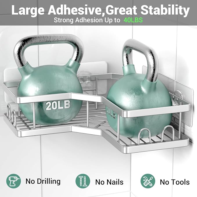AKTECKE Corner Shower Caddy Bathroom Organizer: Adhesive Shower Rack Bathtub Shelves - 3Pack No Drilling Shower Shelf For Inside Shower - Stainless Steel Rustproof Bathroom Stuff