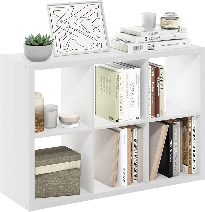 6-Cube Cubicle Bookshelf, Cube Bookcase with Open Back, Reversible Book Shelf, Cube Storage Organizer, 15 x 44 x 30, for Living Room, Home Office, White