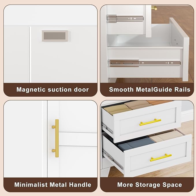 Tall Metal Narrow Storage Cabinet 67" H with 2 Drawer, White Pantry Cabinets with 3 Adjustable Shelves and Door,Tall Bathroom Cabinet for Kitchen, Home Office, Living Room, Dining Room