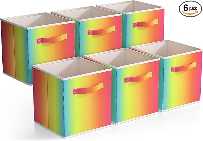 Sorbus Fabric Storage Cubes - 6 Foldable Tie Dye Storage Bins for Organizing Cubbies, Toy Box - Clothes Storage & Closet Organizer - 11 Inch Collapsible Cube Baskets for Shelves with Handle (Colorful)