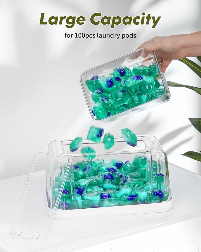 iCASA Trash Bag Dispenser Dishwasher Pods Container Under Sink Organizer | 3 in 1 Stackable Trash Bag Holder Garbage Bag Dispenser for 13/30/33 Gallon Bags, Clear Storage Bins Laundry Pods Container