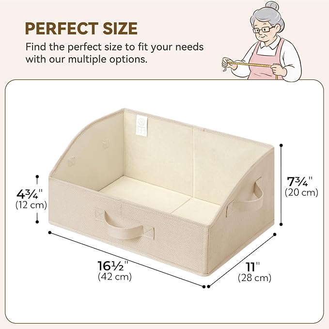 GRANNY SAYS Trapezoid Closet Storage Bins, Medium, Khaki, 3-Pack | Closet Organizer Bins for Shelf, Closet Organizers and Storage for Purses, Clothes, Toys, Towels, 16½"Lx11"Wx7¾"H