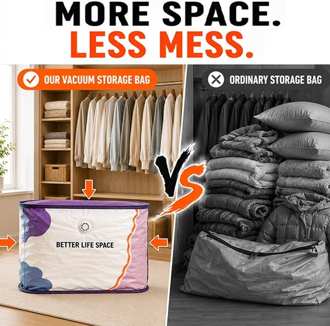 No Pump Vacuum Storage Bags, Better Life Space Bags, Large Capacity Compression Storage Bags For Clothes, Bedding & Blankets, Space Saving Vacuum Seal Bags Without Pump (3, 100x80x32cm)