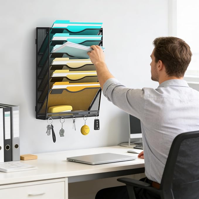 Delifox 7 Tier Hanging Wall File Holder Wall Mount Paper Folder Organizer