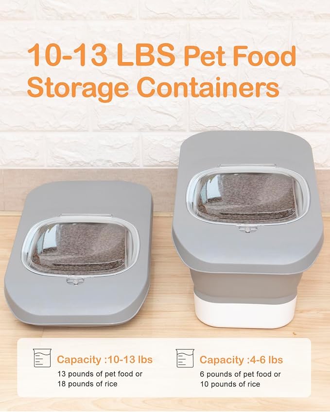 10-26Lbs Airtight Dog Food Container 2Pcs,Collapsible Pet Food Storage | Dog Food Storage with Double Airtight Seal,Magnetic Lid,Cat Food Container Dry Food,Space-saving,Scoops and Measuring Cups