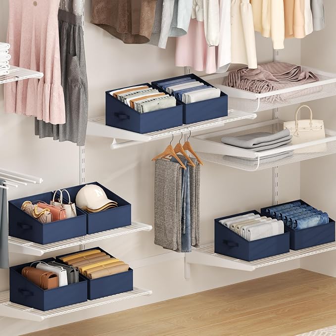 DIMJ Closet Storage Bins 10 Pack - Fabric Storage Baskets for Shelves, Collapsible Clothes Organizer with Handles, Trapezoid Shelf Organization Storage Cubes for Purse, Toys, Books, Towel, Clothes