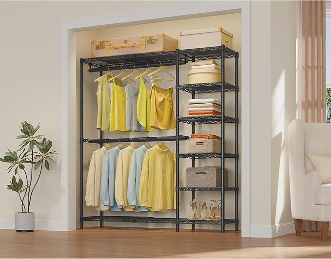 VIPEK X2 Expandable Clothes Rack Portable Closet Organizer System Black | Heavy Duty Closet Racks Adjustable from 3'3" to 4'8" with Shelves and Hanger Rods Reach-in Clothing Rack for Hanging Clothes