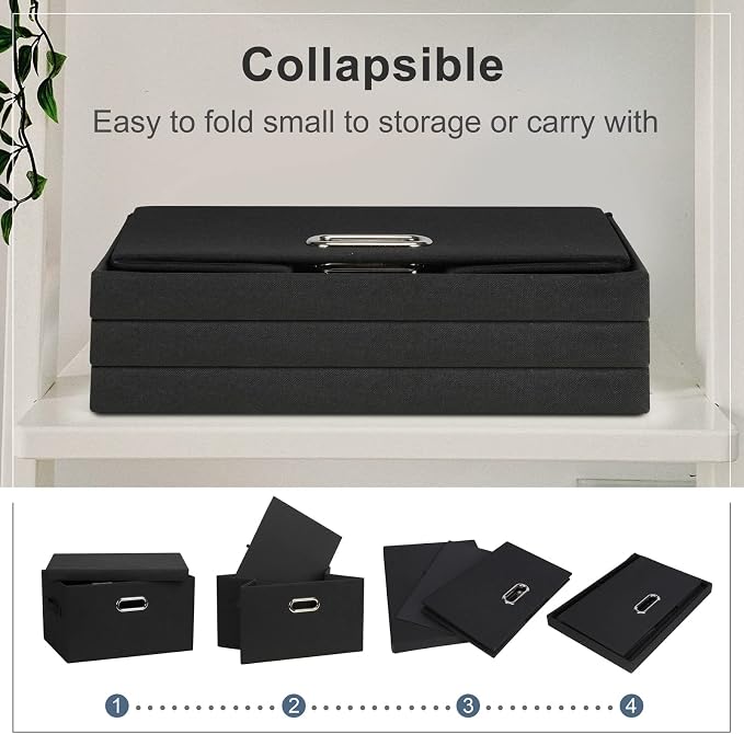 Graciadeco Medium 15" 21 Quart Collapsible Stackable Storage Bins with Lids, 3 Packs Black Foldable Fabric Closet Boxes Heavy-duty Lidded Linen Cube Basket Container Organizer and Storage for Bedroom | 21 Quart 3 Pack Black Collapsible Stackable Linen ...