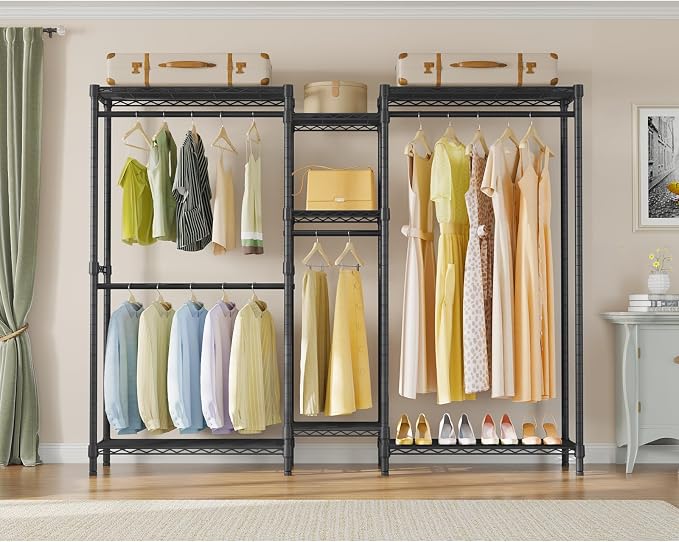 VIPEK Classic V6 Medium Heavy Duty Clothes Rack, Dynamic Closet System | Compact Metal Freestanding Clothing Rack 750lbs Capacity, 5FT Wide Closet Organizer System for Bedroom, Black