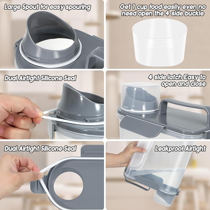 LEAWALK 5Lbs/6Qt Airtight Pet Storage Container For Cat Dog Bird Food and Keep Fresh, Translucent Body, Upgraded Large Nozzle for Easy Pouring With Handle Design Easy to Carry When Going 2pack
